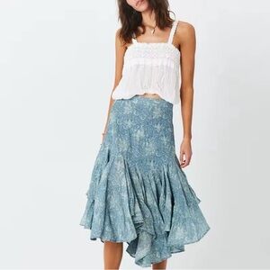 Jen’s Pirate Booty Peacock Floral Asymmetrical Midi Skirt